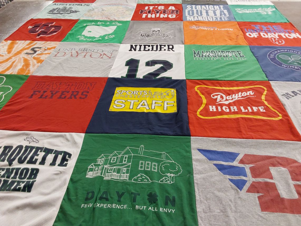 T-shirt quilt featuring dayton flyers, marquette basketball by Kendall from MO