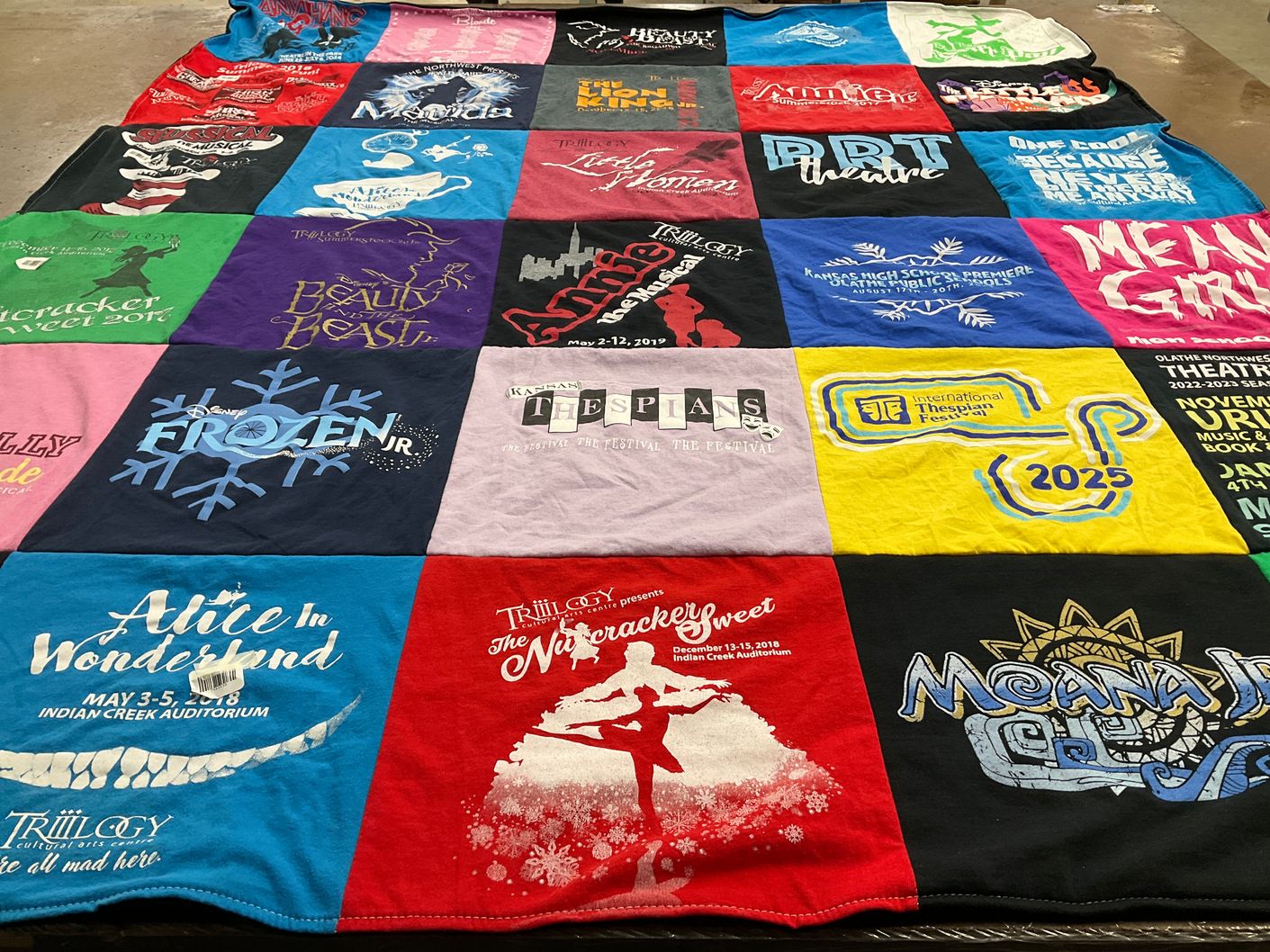 T-shirt quilt with theatre, performing arts themes by Jennifer  from KS