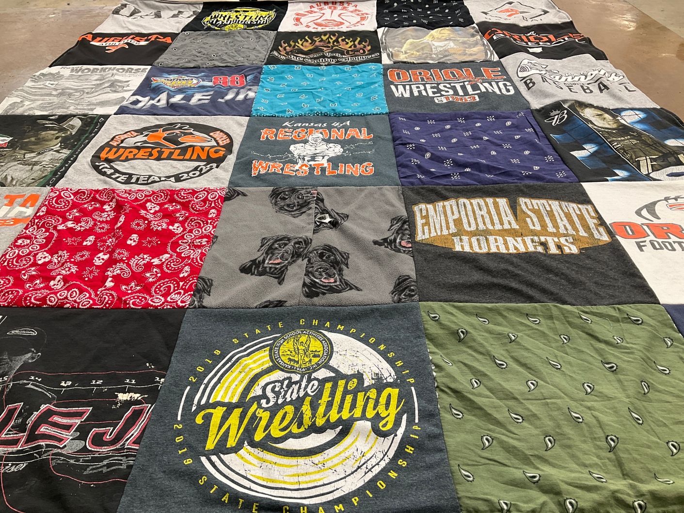 T-shirt quilt featuring emporia state hornets by Madison from KS