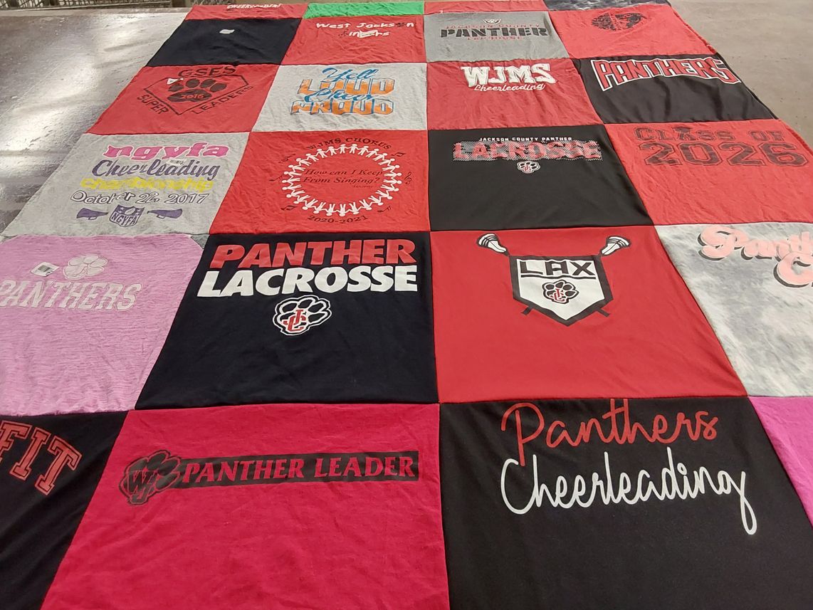 T-shirt quilt featuring jackson county high school panthers by Julie from GA