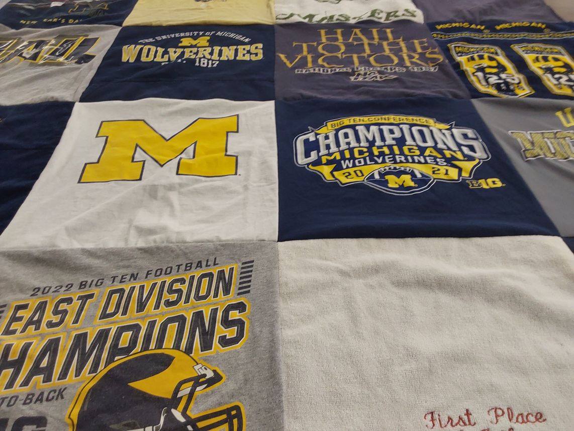 T-shirt quilt featuring michigan wolverines by Annette from MI