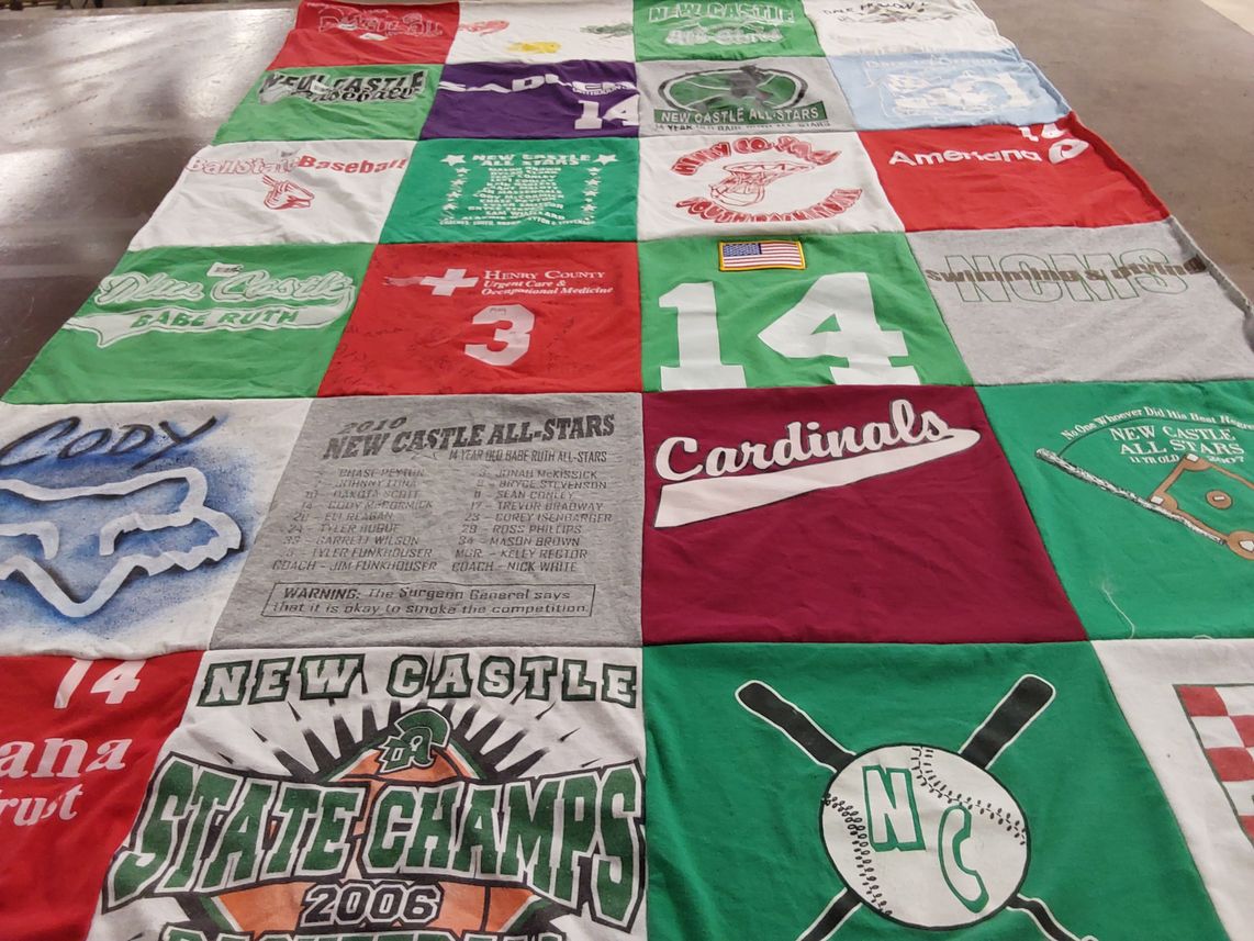 T-shirt quilt featuring new castle all-stars, new castle cardinals by Kimberly from IN
