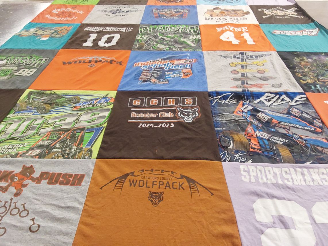 T-shirt quilt featuring crawford county wolfpack by Charity from IN