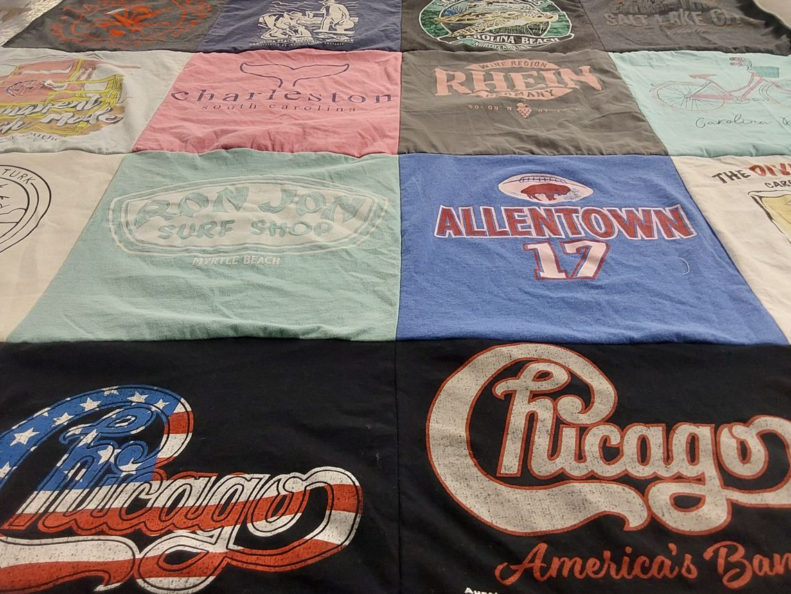 T-shirt quilt with surfing, beach themes by Michele from NC