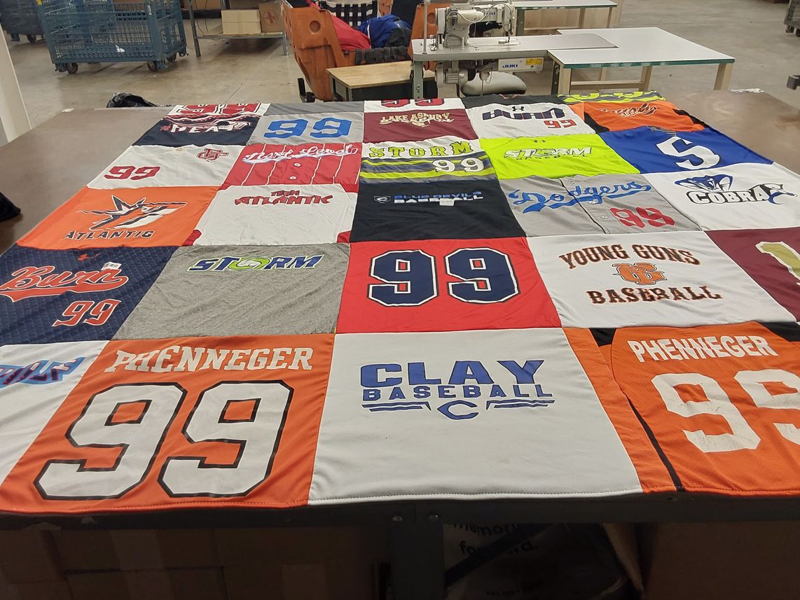 T-shirt quilt with baseball, sports themes by Nicole from FL