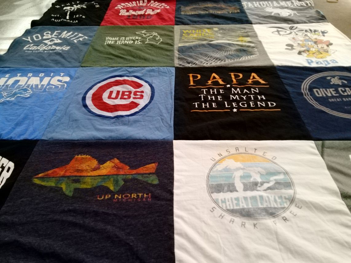 T-shirt quilt featuring detroit lions, chicago cubs by Rita from MI