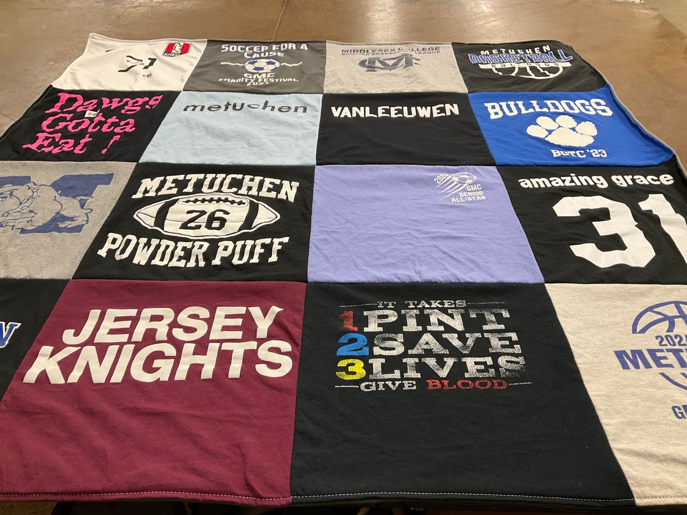 T-shirt quilt featuring metuchen bulldogs, jersey knights by Alison from NJ