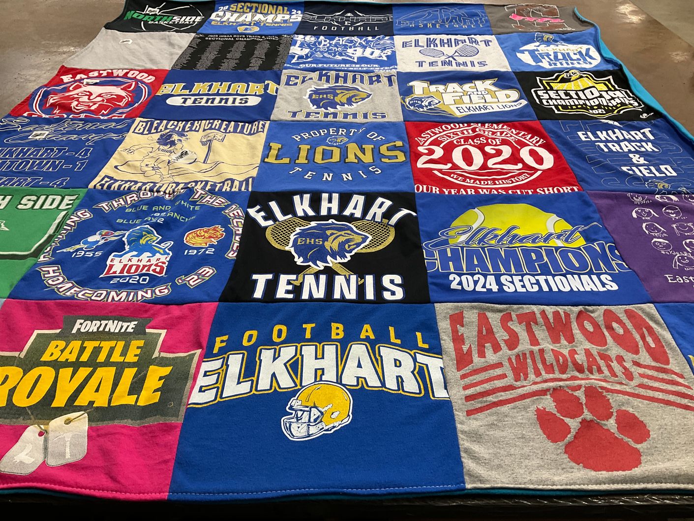 T-shirt quilt featuring elkhart high school tennis, elkhart high school football by Kelli from OH