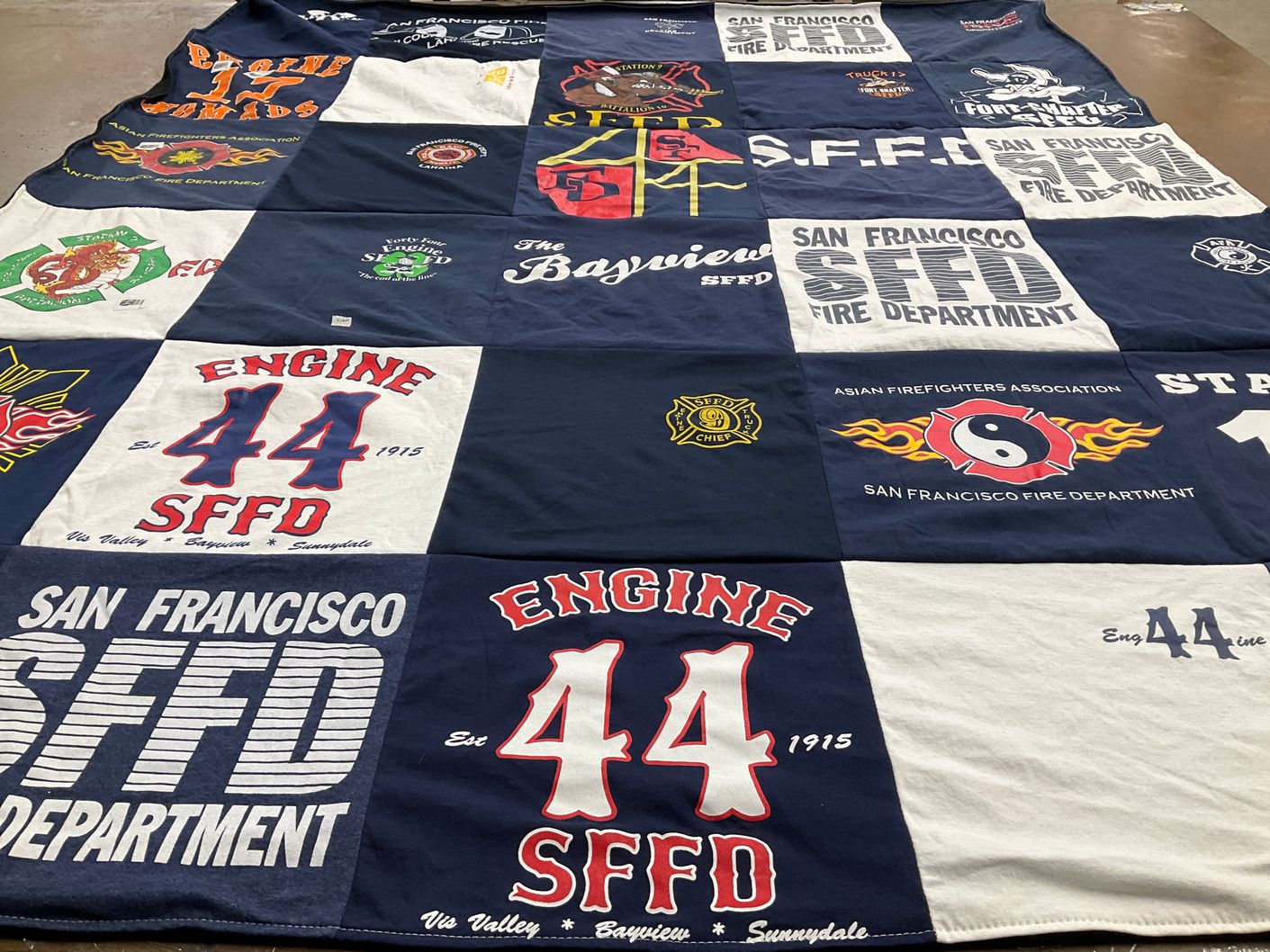 T-shirt quilt with firefighting, community service themes by Cantrez from CA