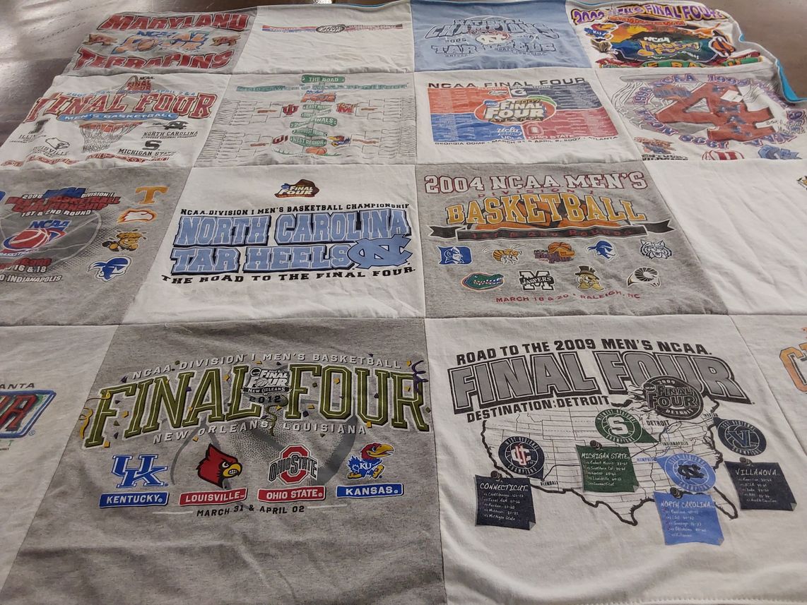 T-shirt quilt from north carolina tar heels, kentucky university by JILL from FL
