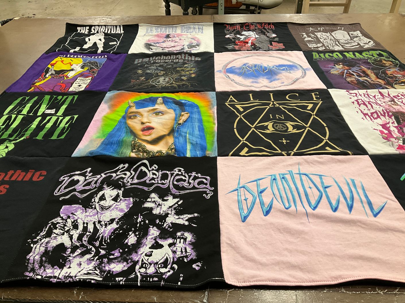 T-shirt quilt with music, art themes by Patricia from SC