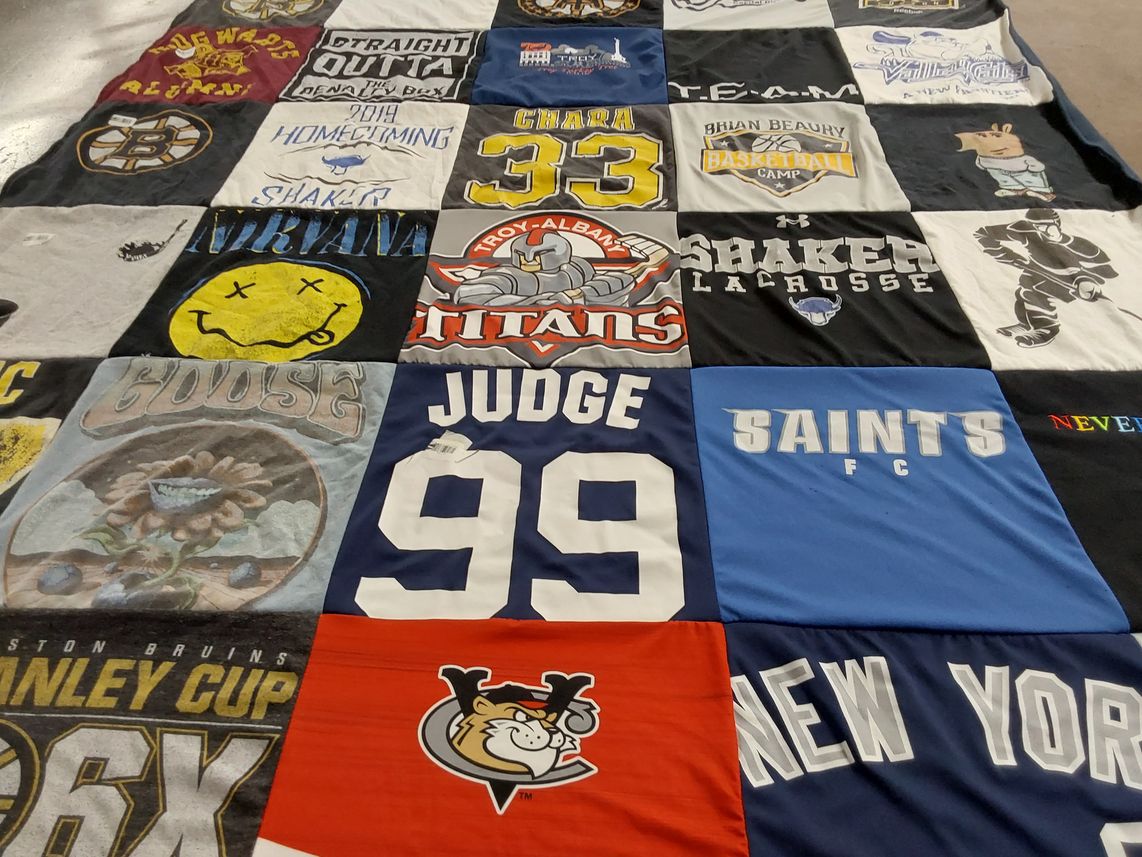 T-shirt quilt featuring boston bruins, shaker titans by Alexandra from NY