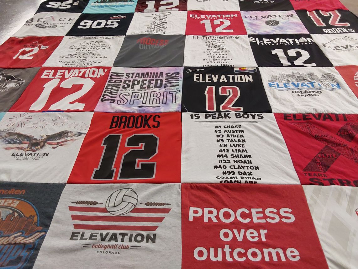 T-shirt quilt with volleyball, sports themes by Andrea from CO
