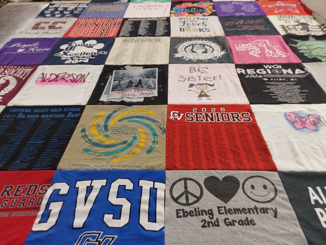 T-shirt quilt from chippewa valley high school, grand valley state university by Melissa from MI