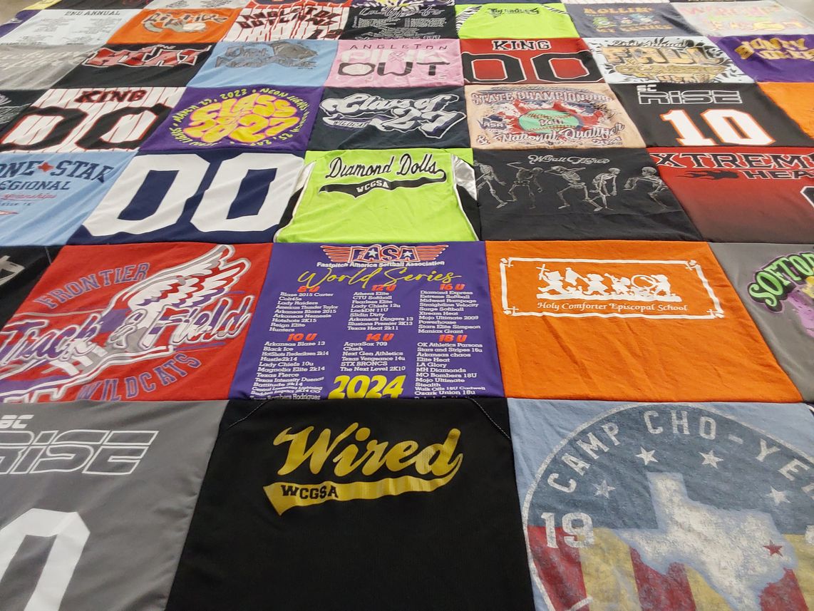 T-shirt quilt featuring frontier track and field wildcats by Kim from TX