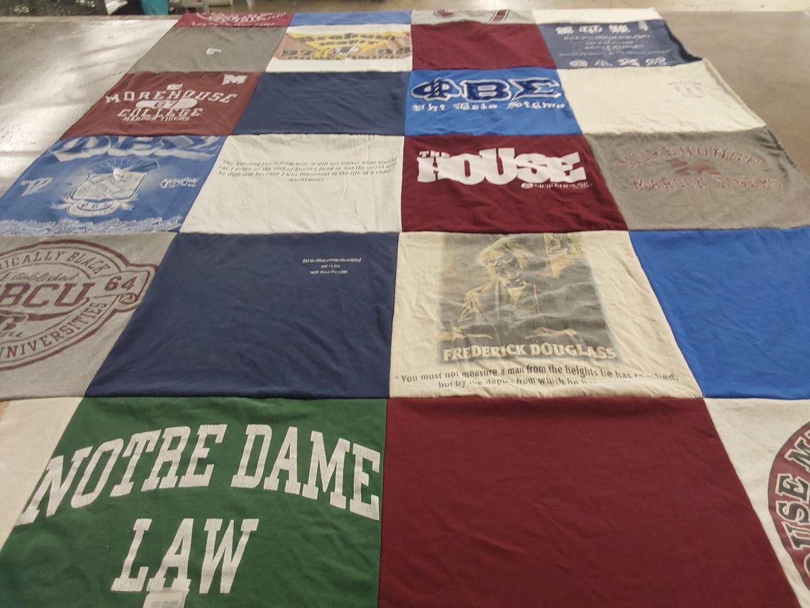 T-shirt quilt from morehouse college, notre dame law school by Michael from IN