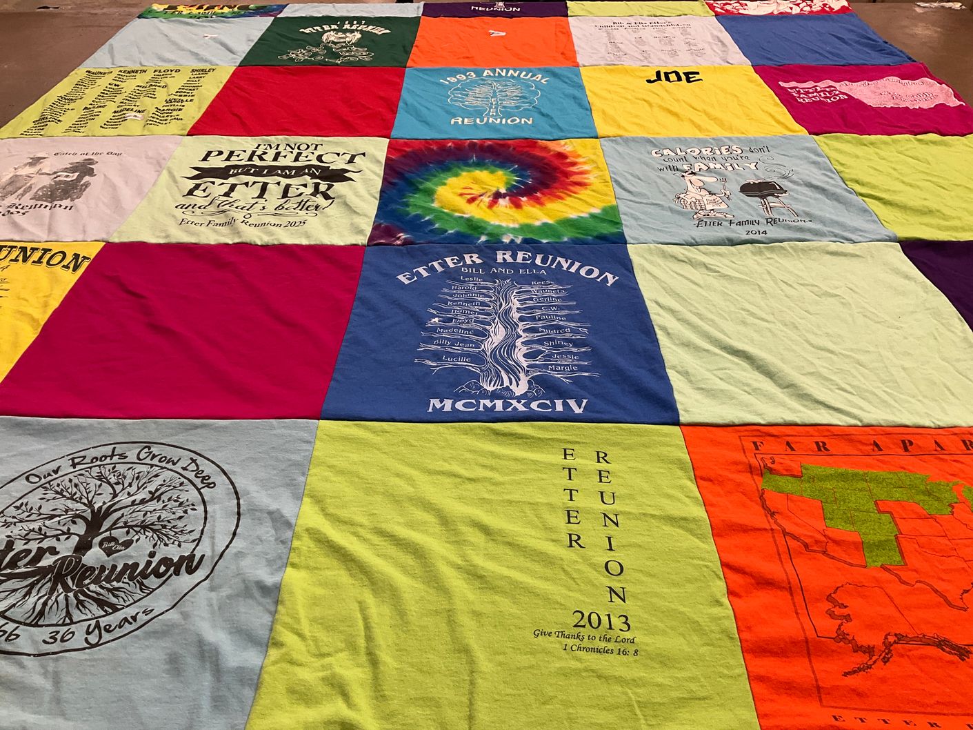 T-shirt quilt with family gatherings, reunions themes by Teresa from OK