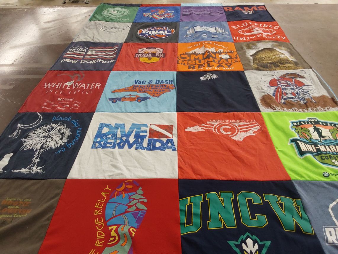 T-shirt quilt from bluefield university, unc wilmington by R from SC