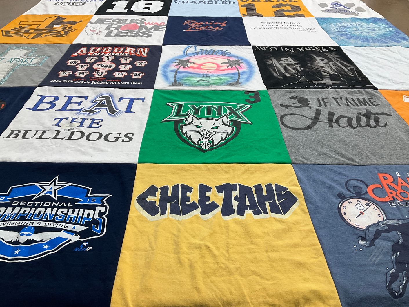 T-shirt quilt featuring bulldogs, lynx by Lisa from AL