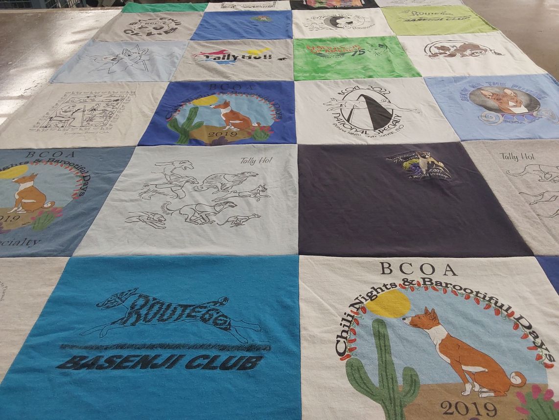 T-shirt quilt with dogs, basenji themes by Bob from MO