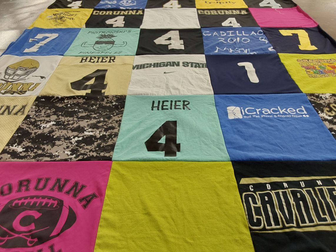T-shirt quilt featuring corunna cavaliers by Kathy from MI