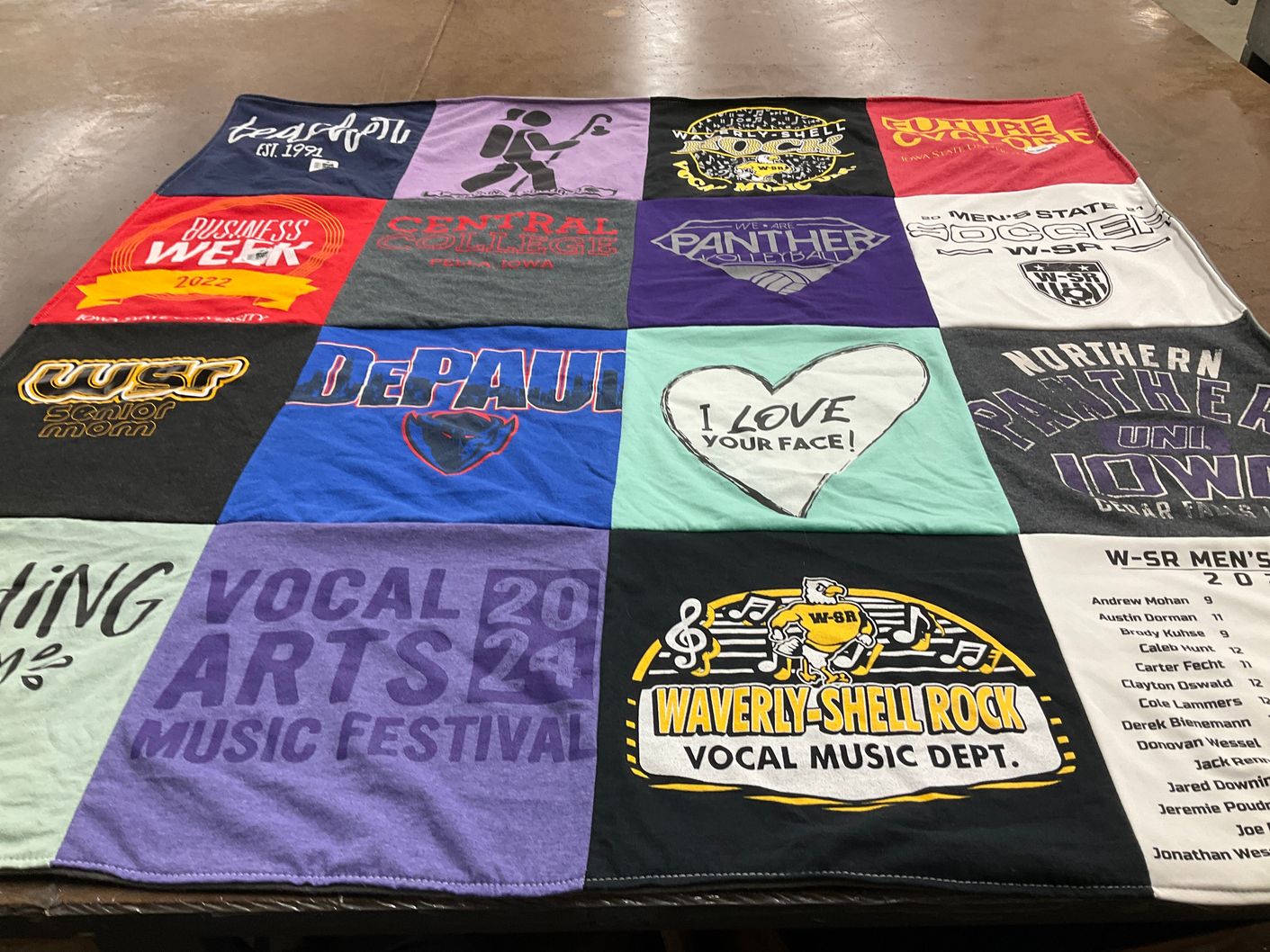 T-shirt quilt featuring panther football, w-sr men's soccer by Angela from IA