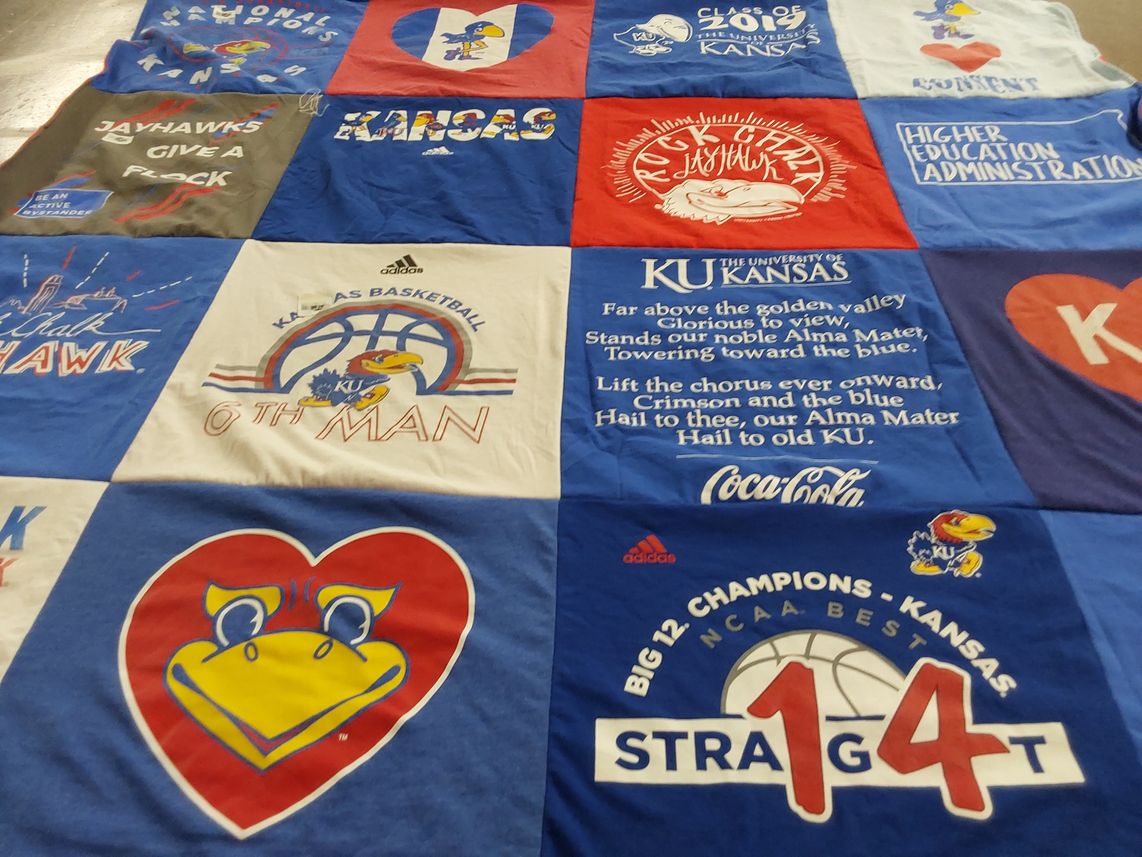 T-shirt quilt featuring kansas jayhawks basketball by Sarah from UT