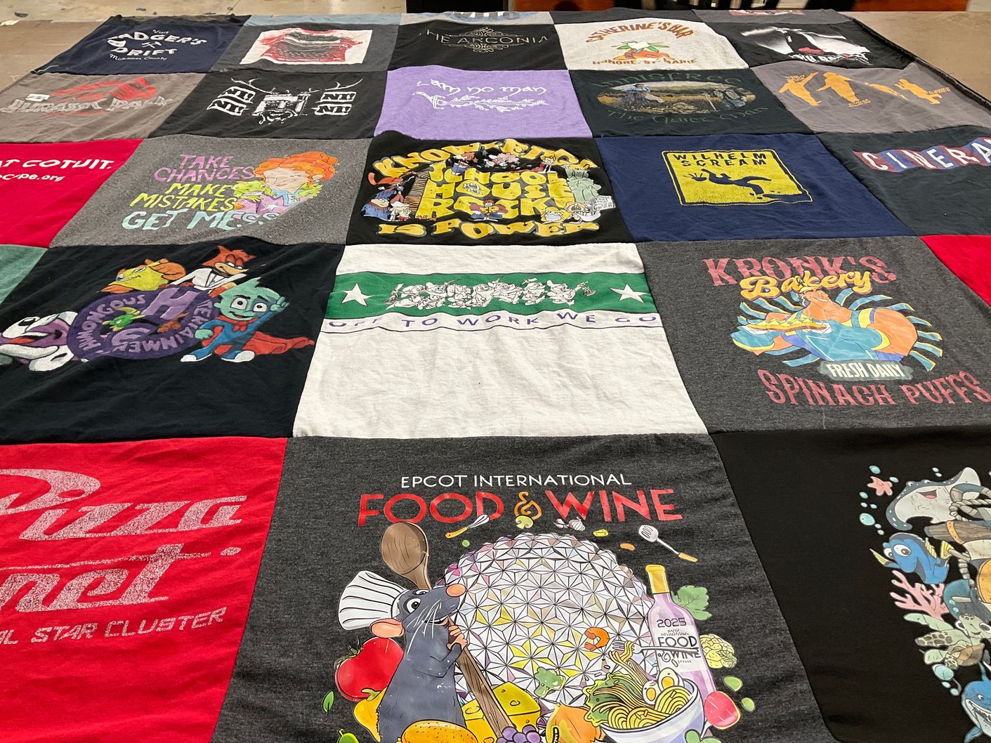 T-shirt quilt with disney, cooking themes by Sarah from CA