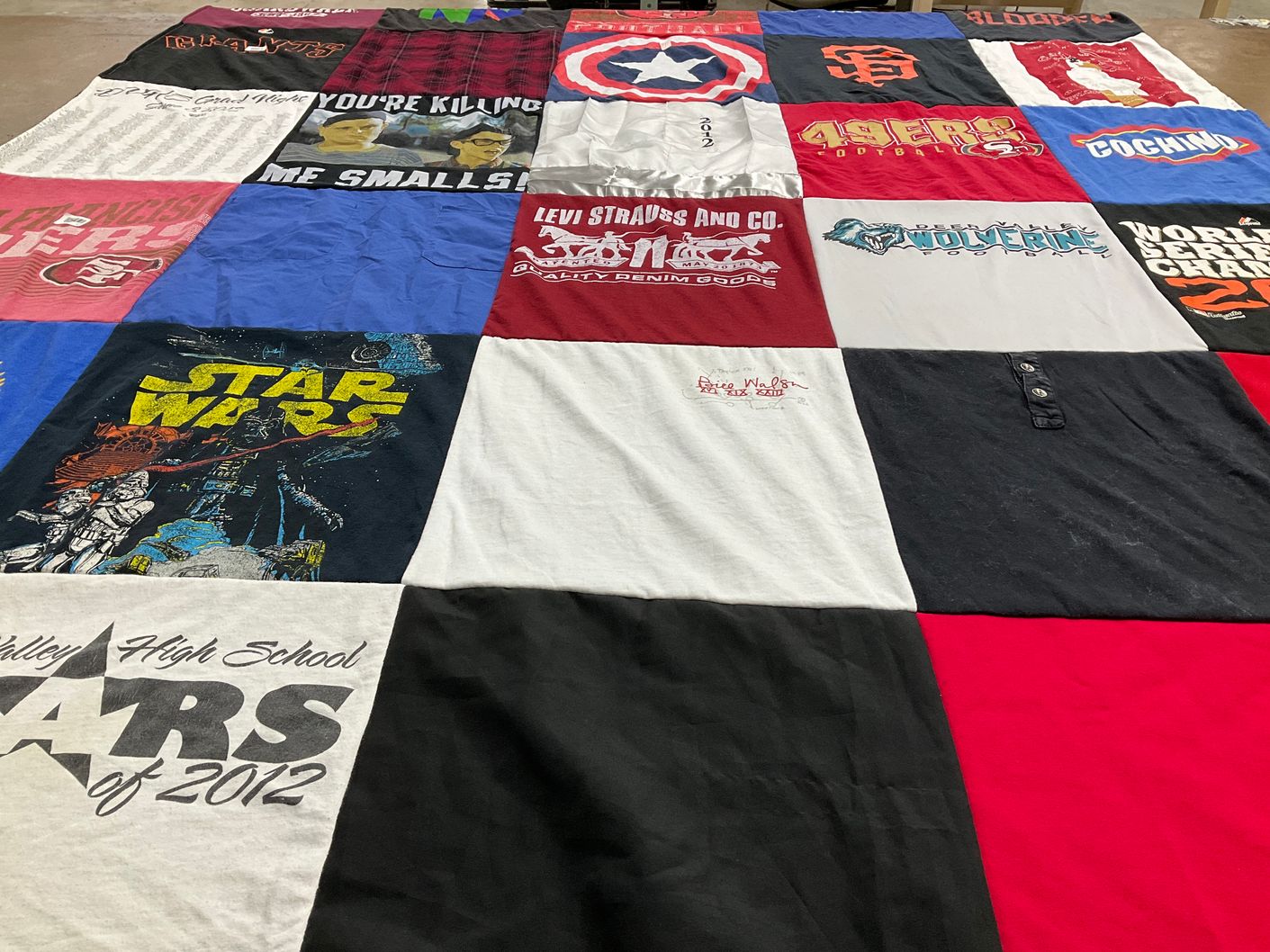 T-shirt quilt featuring san francisco forty niners, denver vulcans football by Rosa Vilma from CA