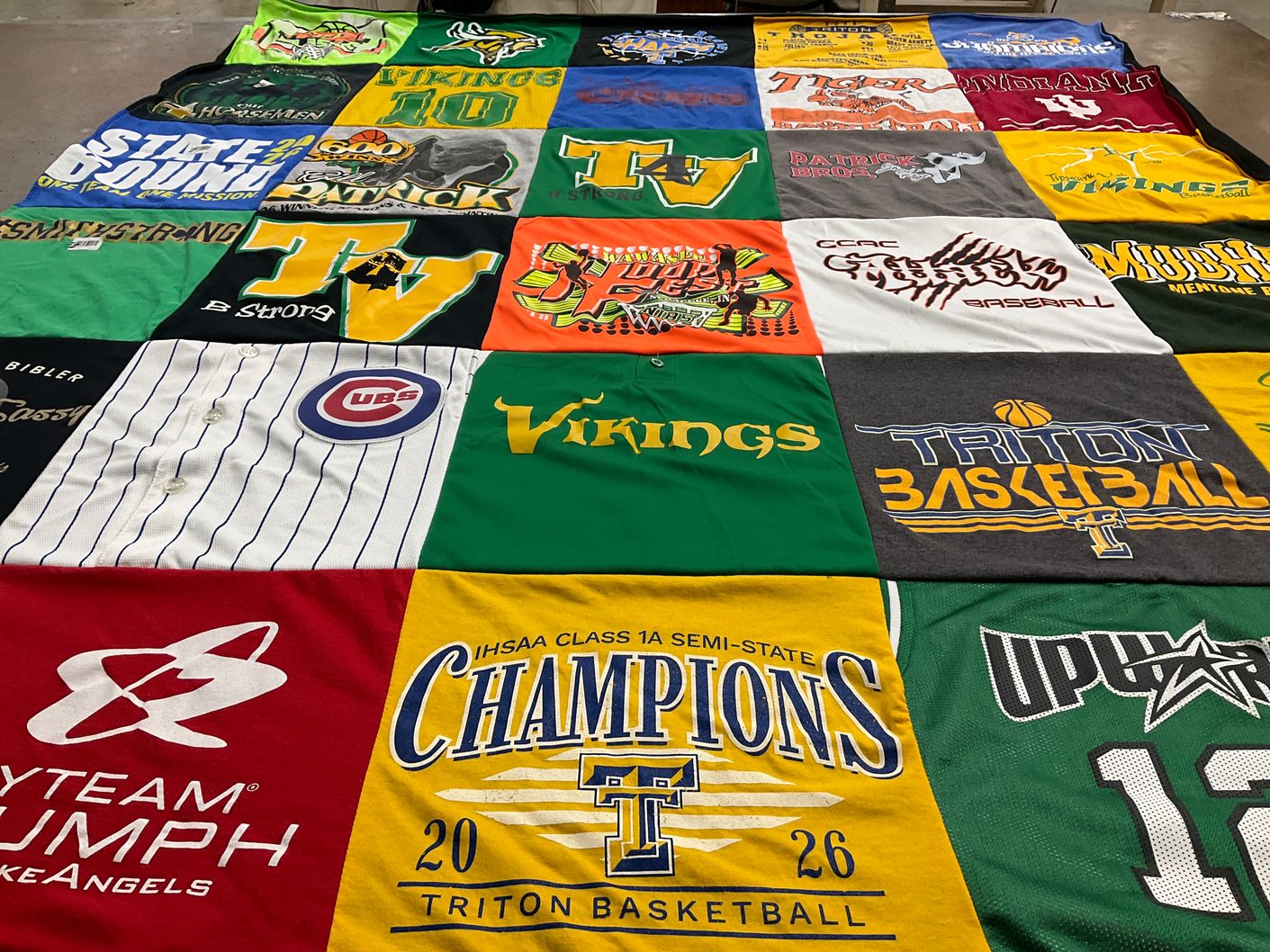 T-shirt quilt featuring triton basketball, vikings by Cori from IN