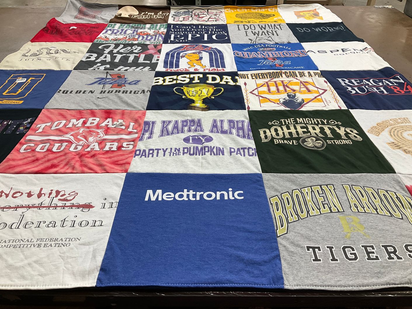 T-shirt quilt featuring tomball cougars, broken arrow tigers by Chris from TX