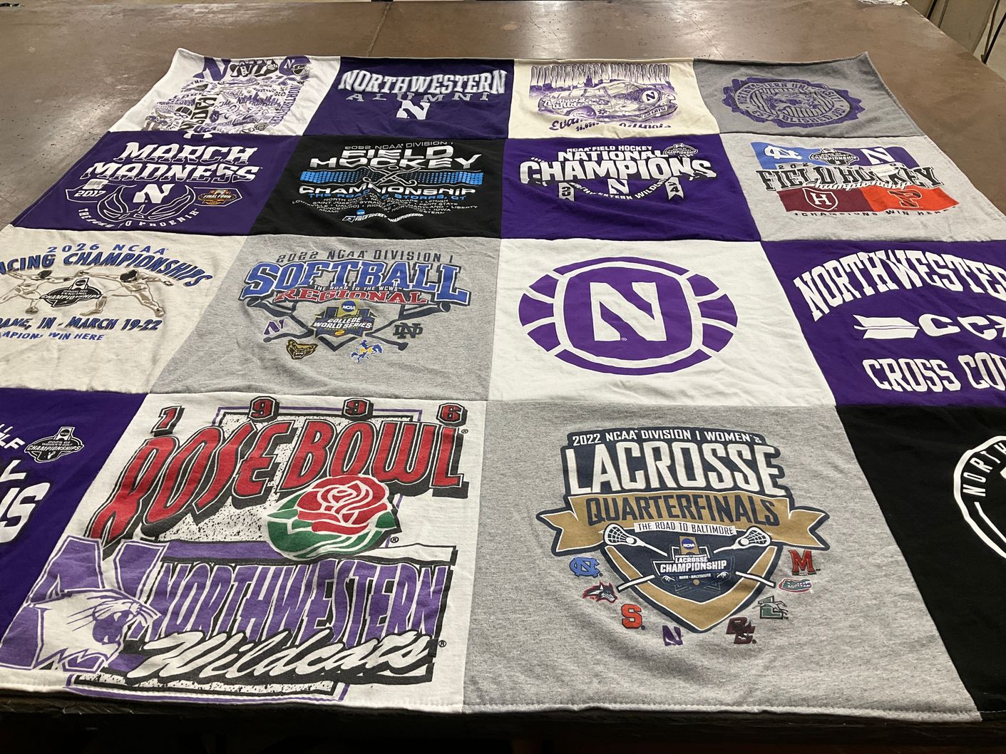 T-shirt quilt featuring northwestern wildcats by Paula from MI
