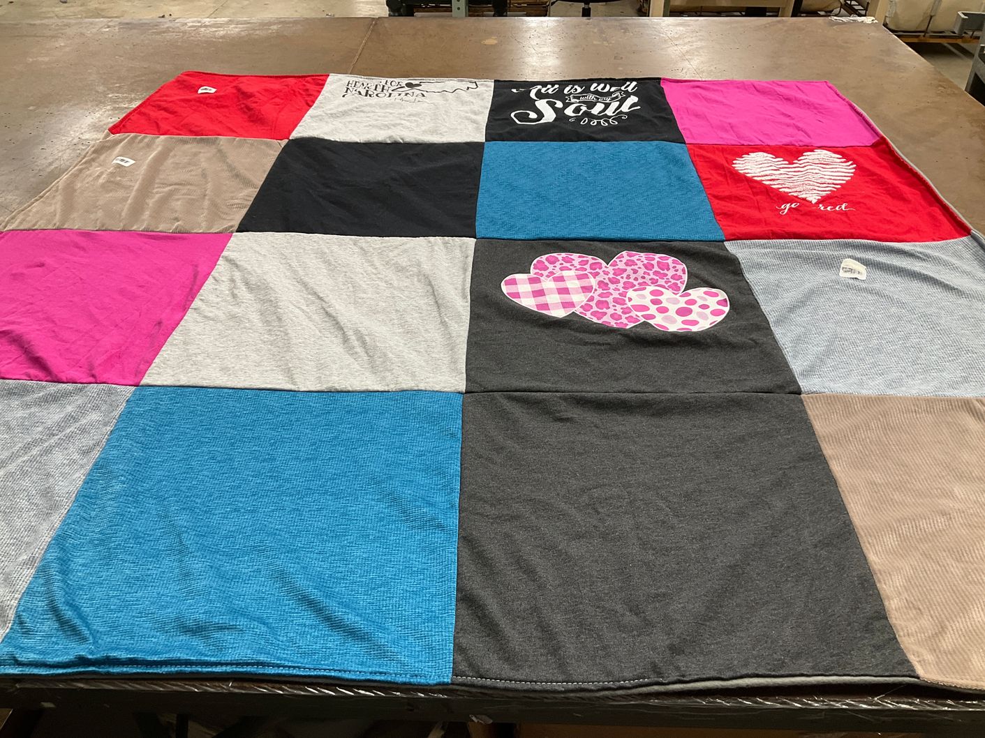 T-shirt quilt with crafting, sewing themes by Jennifer from MI