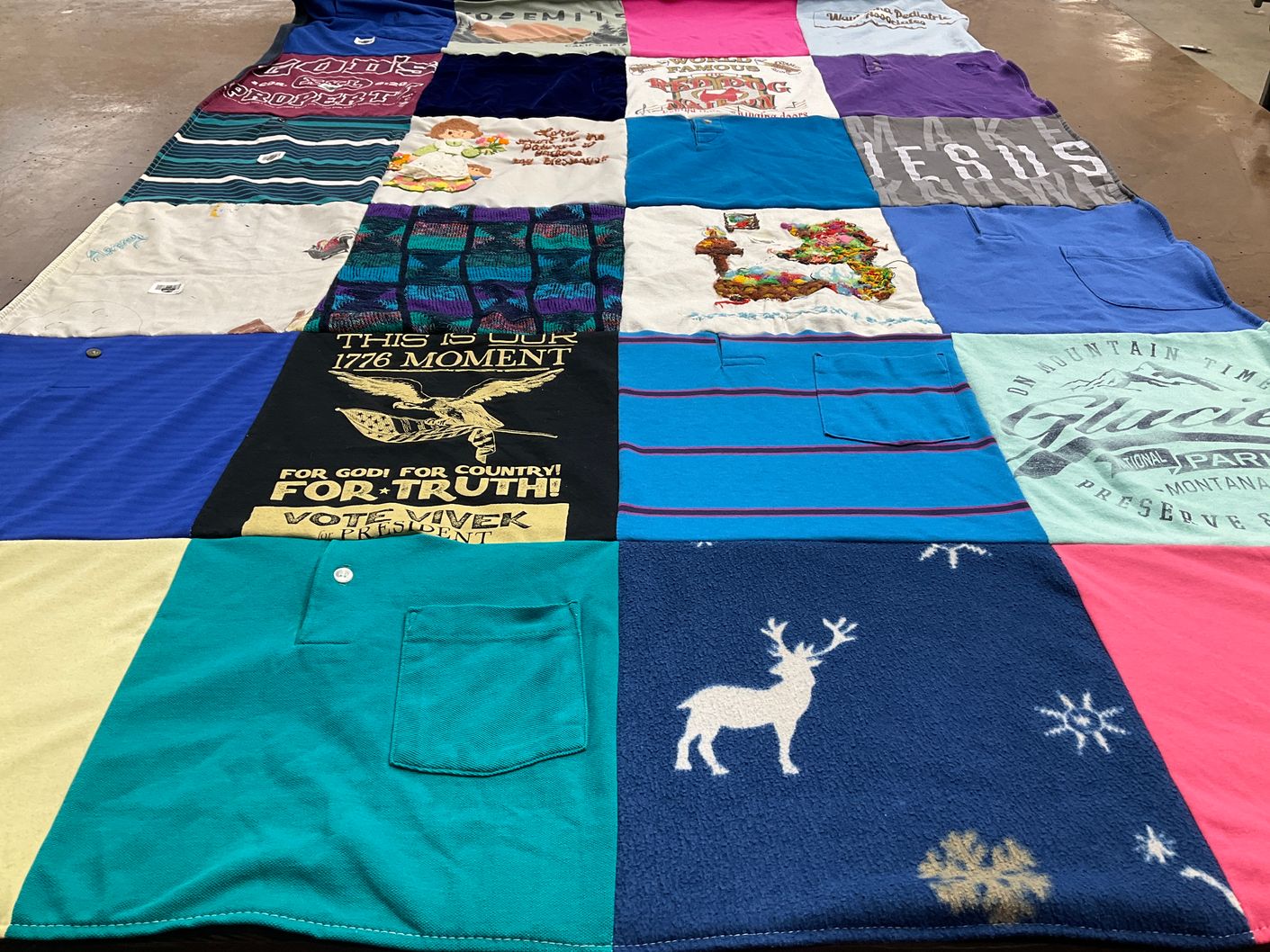 T-shirt quilt with politics, mountains themes by Suzanne from WI