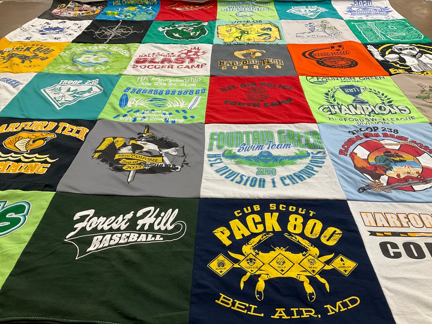 T-shirt quilt featuring harford tech cobras, mountain green swim team by LAURA from MD