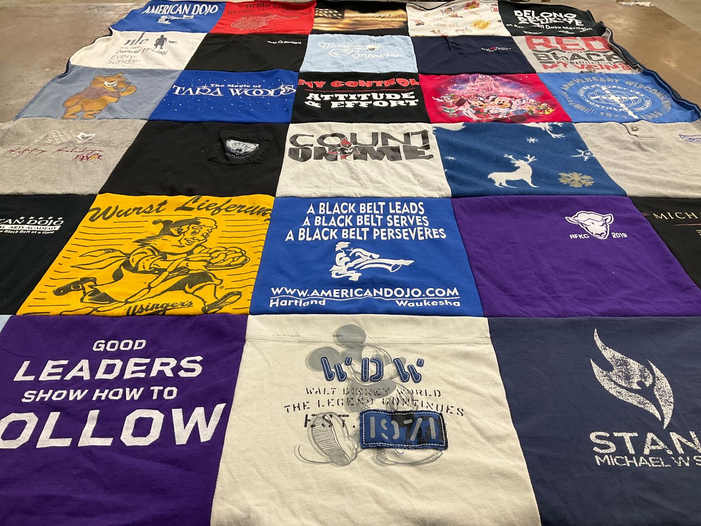 T-shirt quilt with martial arts, leadership themes by Suzanne from WI