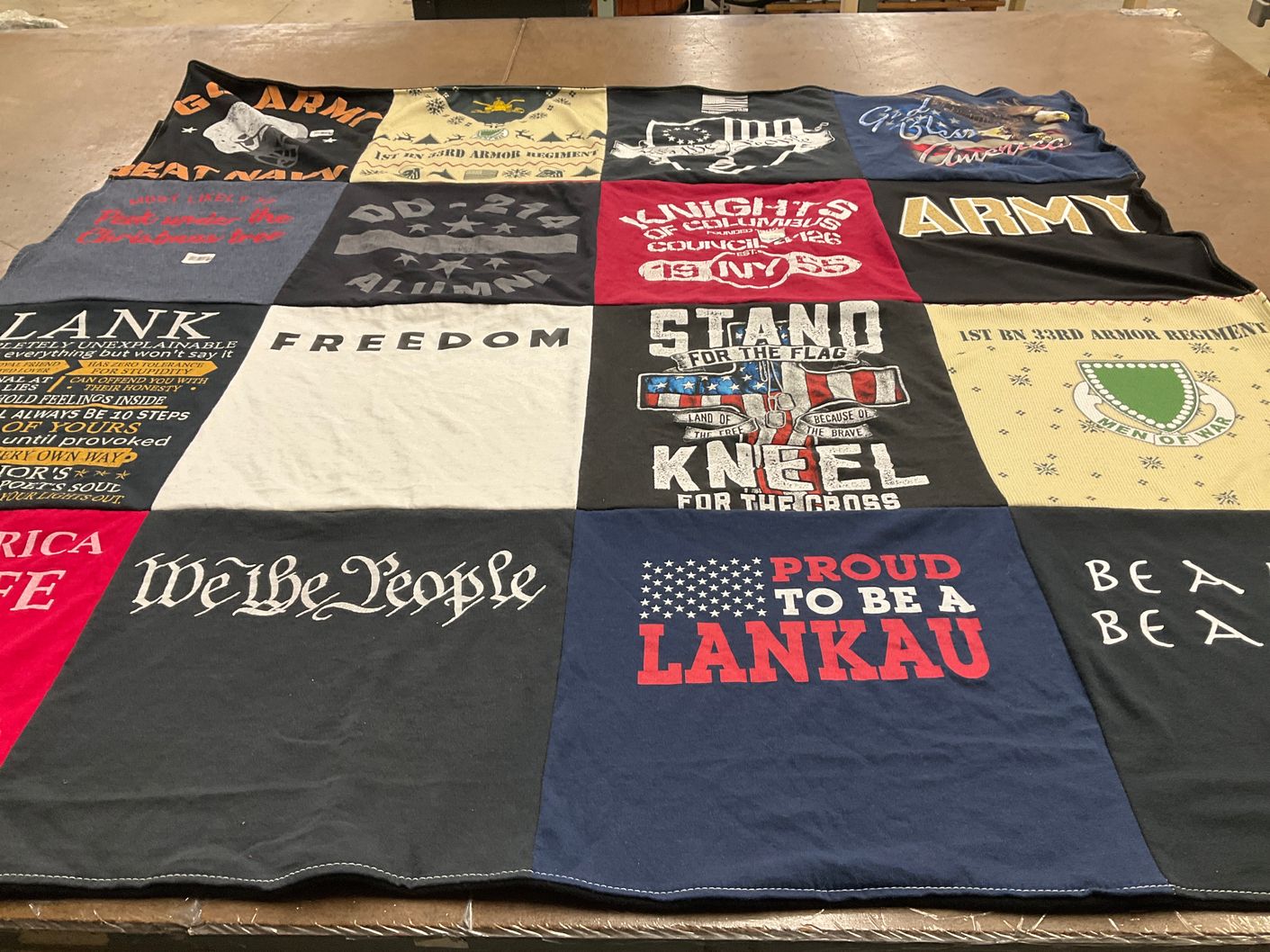 T-shirt quilt with military, patriotism themes by Krystal from NY
