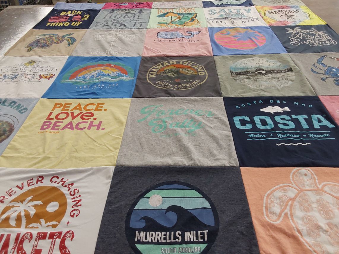 T-shirt quilt with beaches, ocean themes by Heather from SC