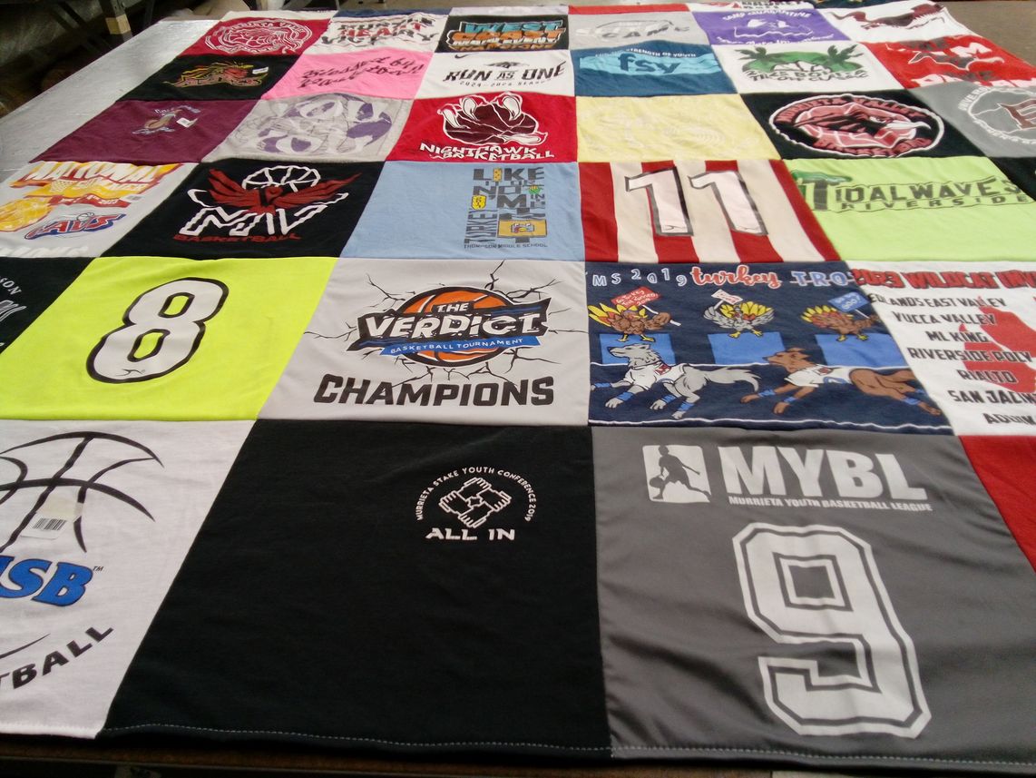 T-shirt quilt with basketball themes by Michelle from CA