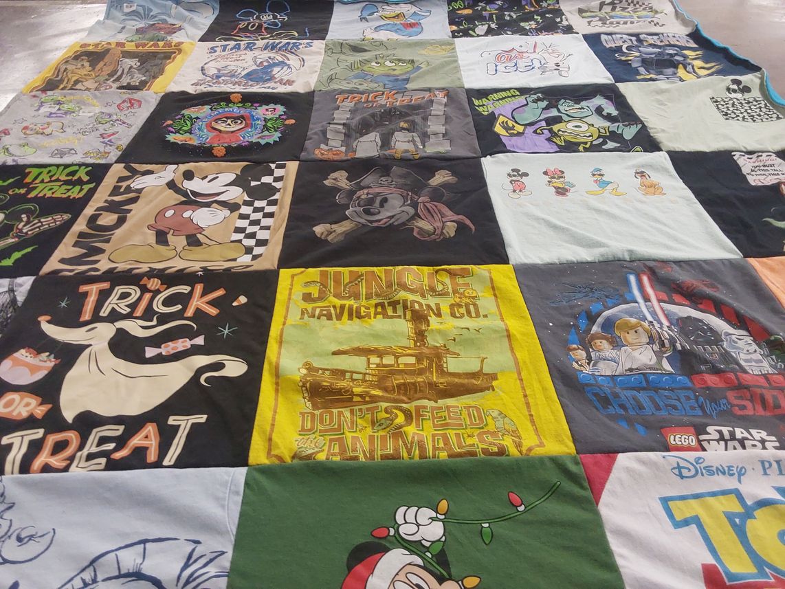 T-shirt quilt with disney, star wars themes by Karri from AZ
