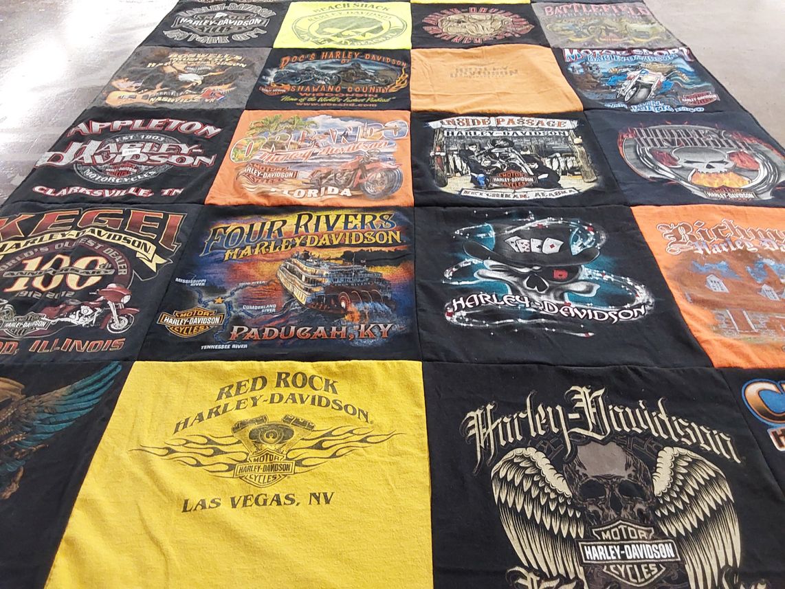 T-shirt quilt with motorcycles, bikers themes by Billy from MD