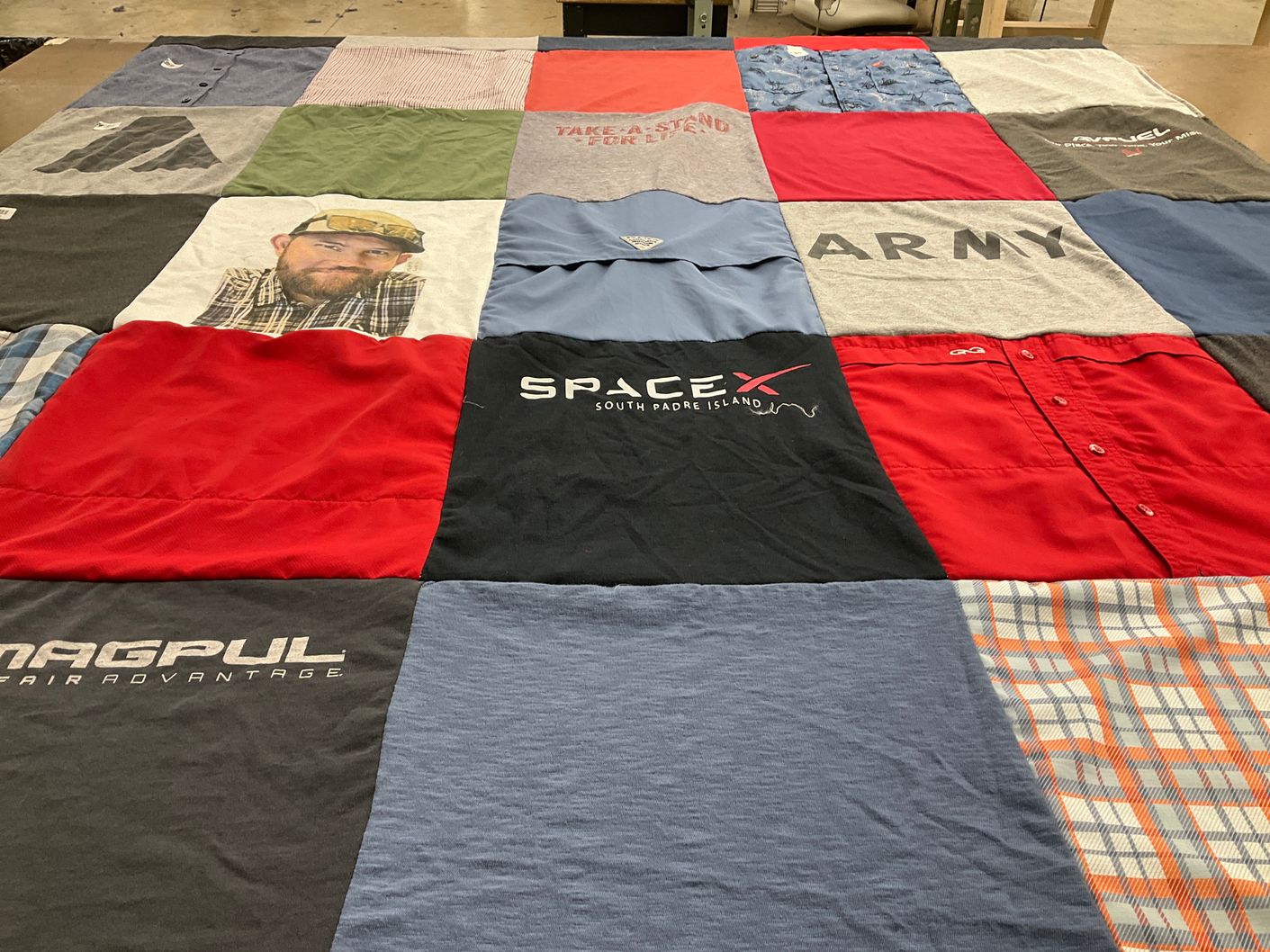 T-shirt quilt with space exploration, military themes by Amanda from TX