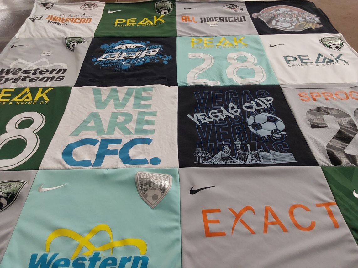T-shirt quilt with soccer, sports themes by Melissa from WA