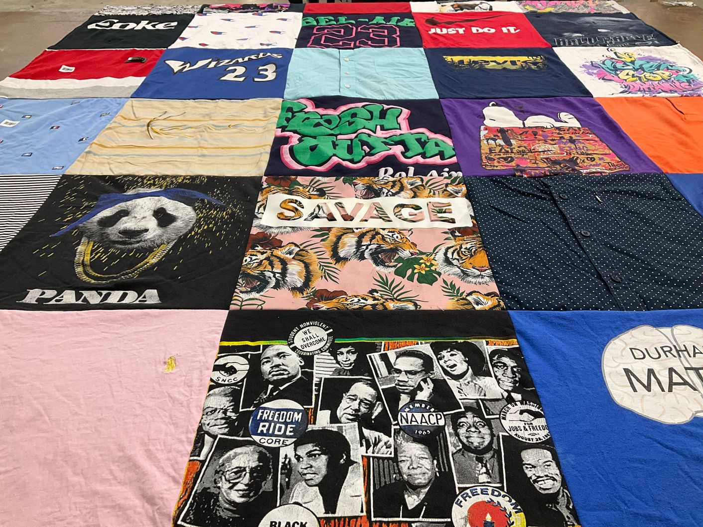 T-shirt quilt with urban culture, basketball themes by Tratricia from NC