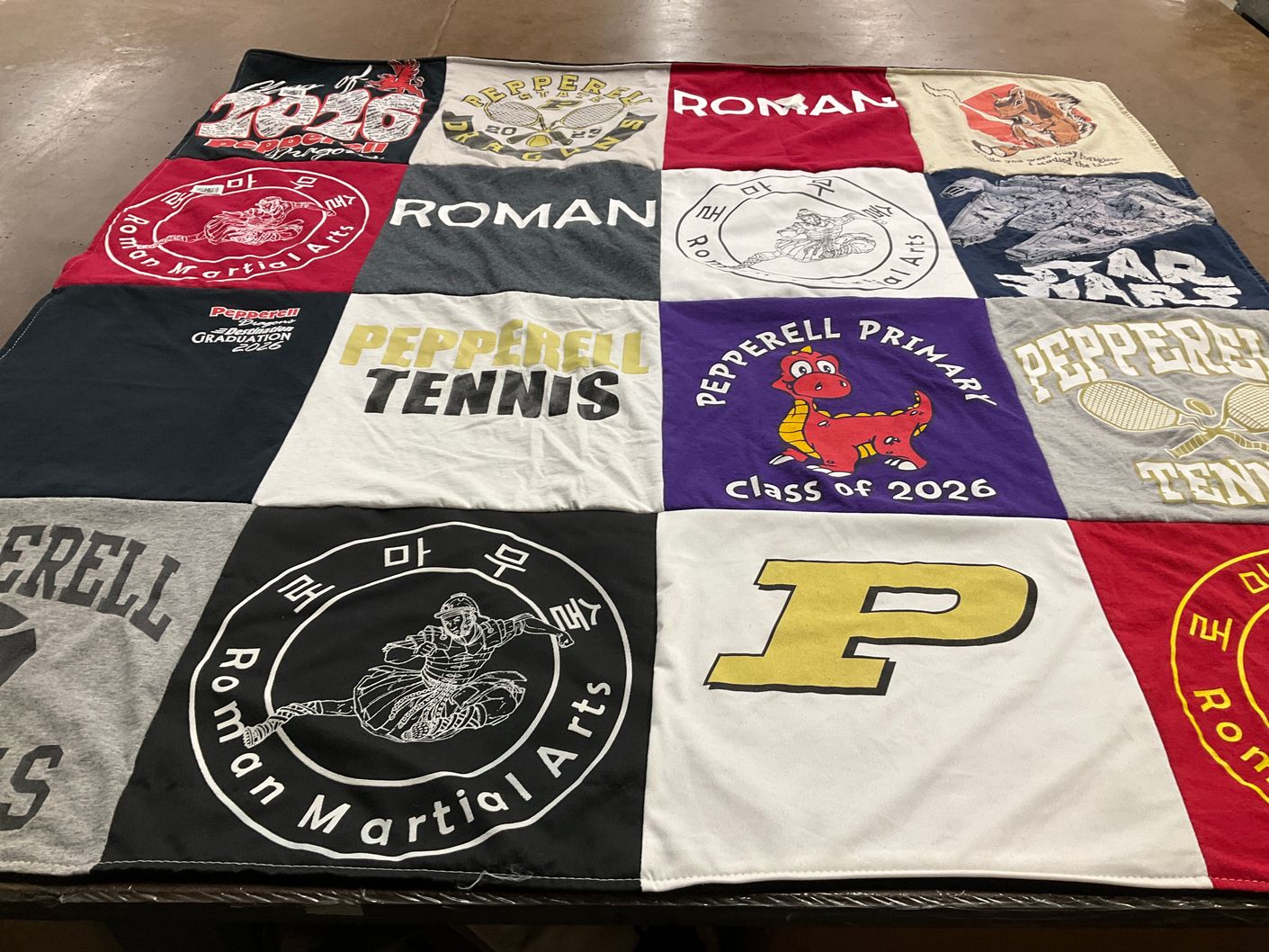 T-shirt quilt from pepperell high school, pepperell primary school by Flora from GA