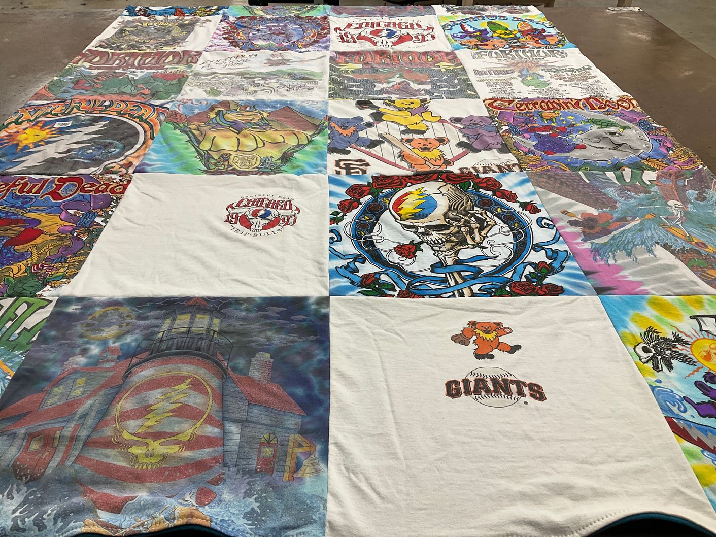 T-shirt quilt with music, art themes by Megan from FL