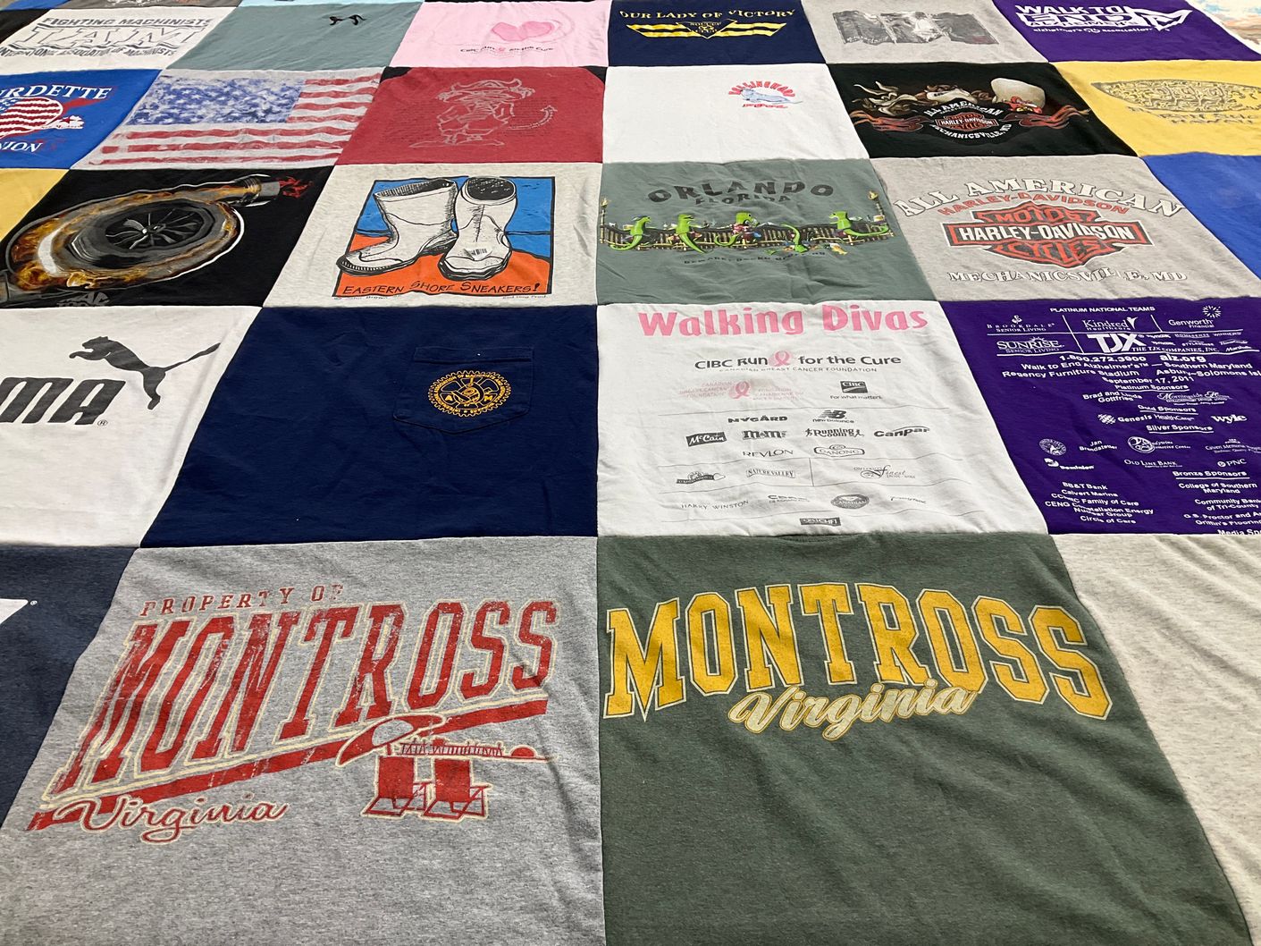 T-shirt quilt with sports, outdoor activities themes by Janie from VA