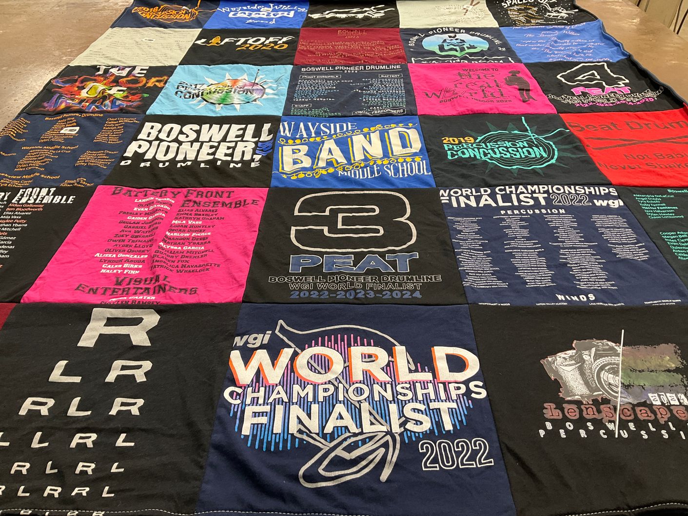 T-shirt quilt featuring boswell pioneer drumline by Traci from TX