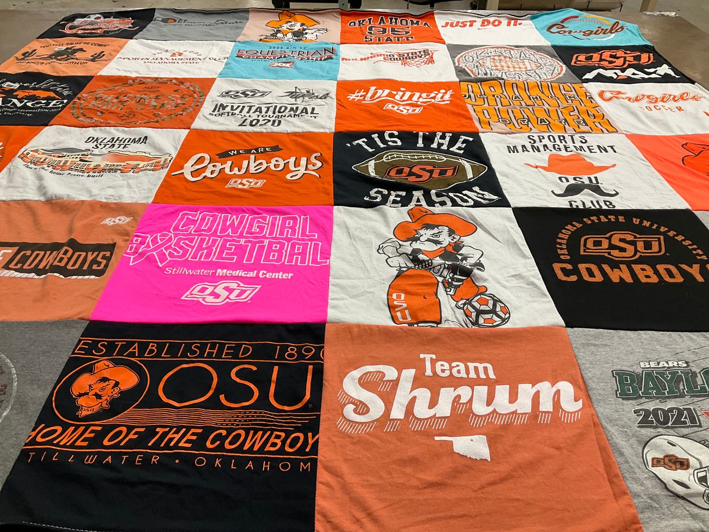 T-shirt quilt featuring oklahoma state university cowboys, oklahoma state university cowgirls by Vivienne from NM