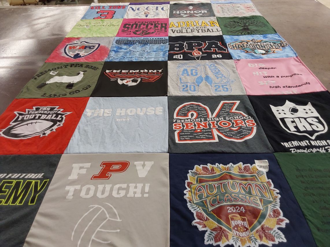 T-shirt quilt from fremont high school, adrian college by Heidie from MI